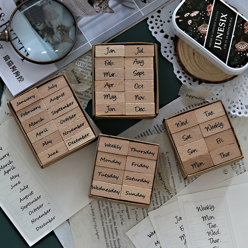 Rubber Date Stamp - Arapça Numaraları Günü Ay Takvimi Ahşap